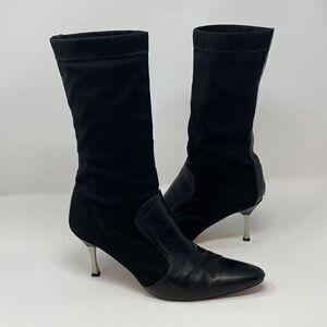 Timothy Hitsman Leather & Spandex Metal Heel Calf Length Boots
